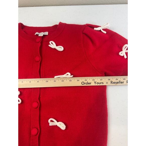 She + Sky Red Knit Short-Sleeve Cardigan Bow Button Front S Cute Preppy - Picture 6 of 8